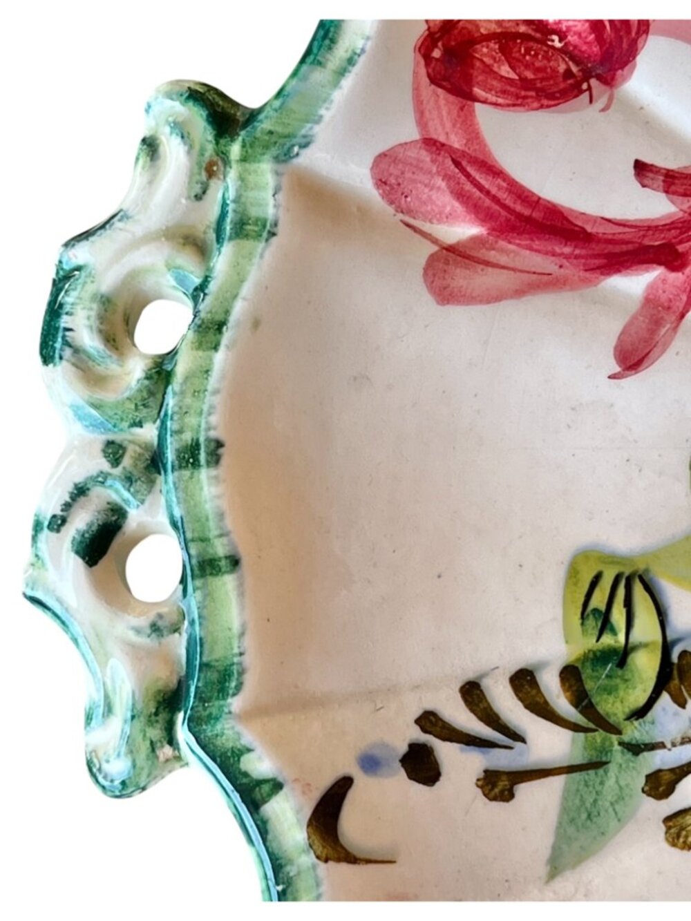 Erphila Rosita Platter Hand-Painted Italy Floral 12.5x12 Ceramic Plate Handles - Picture 3 of 8